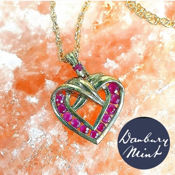 Jewelry - Premium Quality Danburry Mint 'A Dozen Rubies'  Heart .925/ GldPendant Necklace